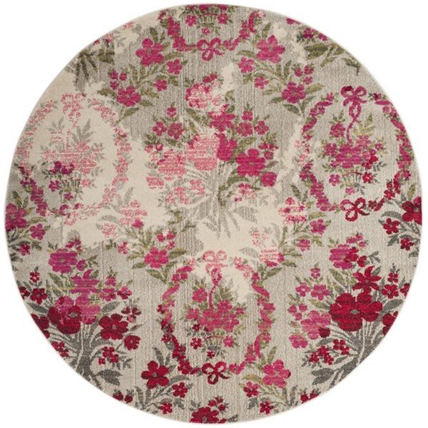 Flowers First 6 ft. 7 in. x 6 ft. 7 in. Round Monaco Power Loomed Round Rug, Ivory & Pink FL1860234